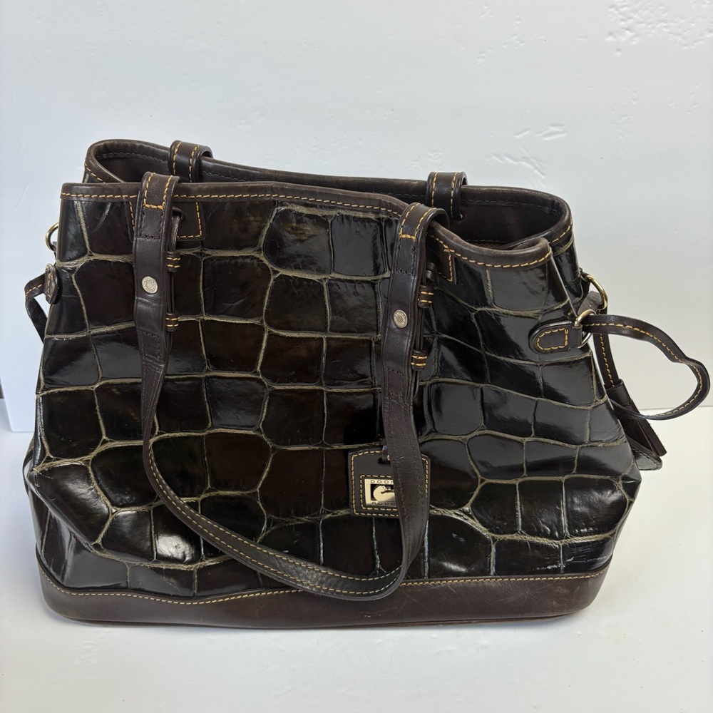 Vintage Dooney & Bourke Brown Croc Leather Tote Bag Purse Structured coin purse